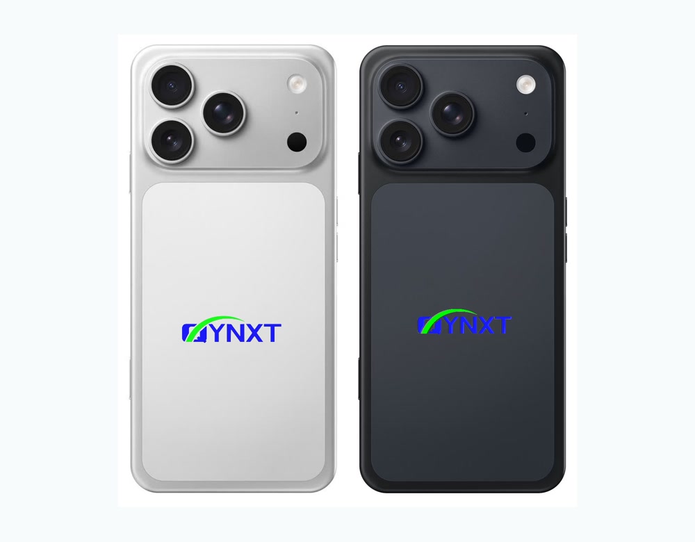 QYNXT logo customization on smartphone back shell